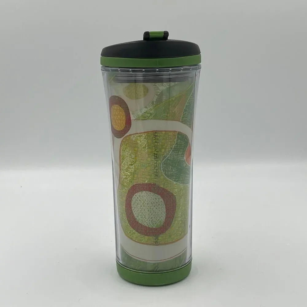 2007 Starbucks Green Brown Rwanda Fabric 16 oz Travel Tumbler NEW